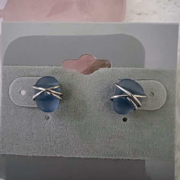 NWOT Sterling Silver Blue Chalcedony Earrings - Picture 2 of 3